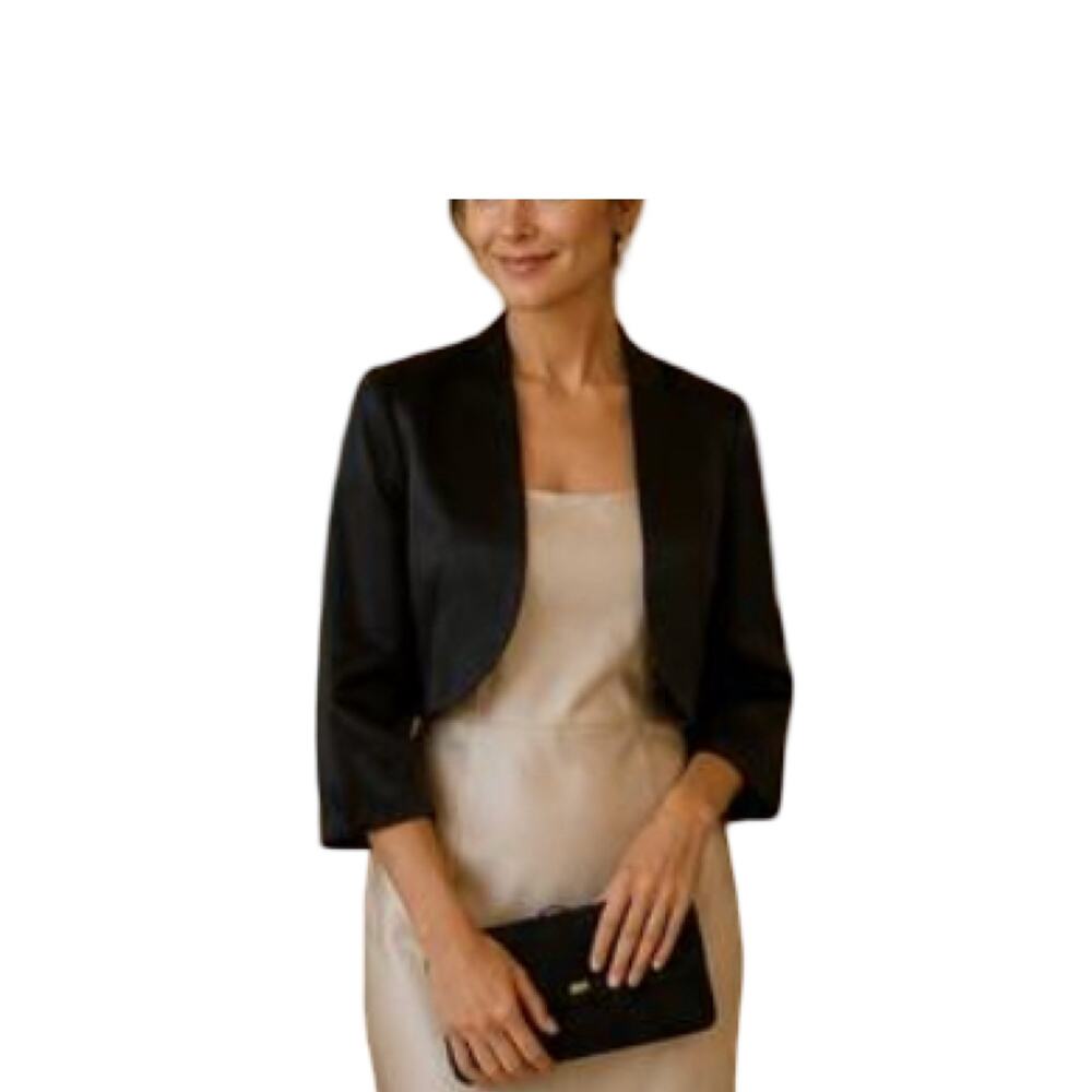 House of Wu Shrug Womens Size 16 Black Satin Bolero Open Front Formal
